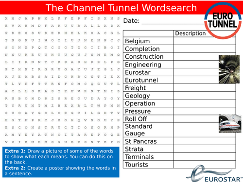 The Channel Tunnel Wordsearch Puzzle Sheet Keywords Settler Starter Cover Lesson Structures