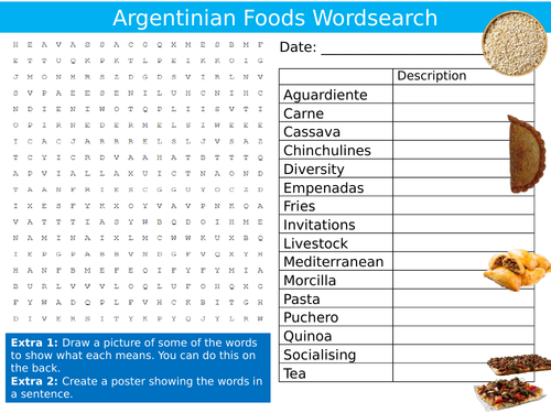 Argentinian Foods Wordsearch Puzzle Sheet Keywords Settler Starter Cover Lesson Food Technology