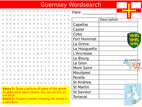 Guernsey Wordsearch Puzzle Sheet Keywords Settler Starter Cover Lesson Geography Islands