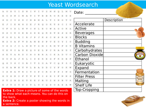 Yeast Wordsearch Puzzle Sheet Keywords Settler Starter Cover Lesson Food Technology