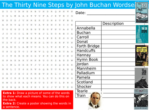 The Thirty Nine Steps Novel Wordsearch Puzzle Sheet Keywords Settler Starter Cover Lesson English