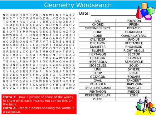 Geometry Wordsearch Puzzle Sheet Keywords Settler Starter Cover Lesson ...