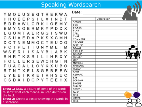 Speaking Talking Wordsearch Puzzle Sheet Keywords Settler Starter Cover Lesson English Synonyms