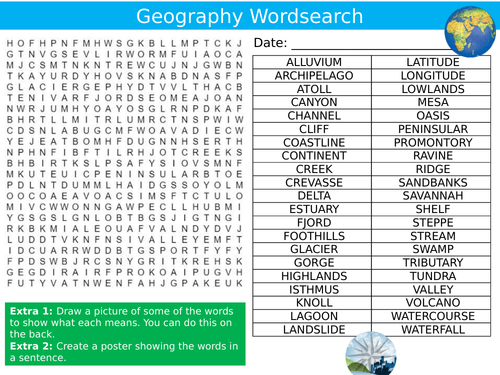 Geography Wordsearch Puzzle Sheet Keywords Settler Starter Cover Lesson
