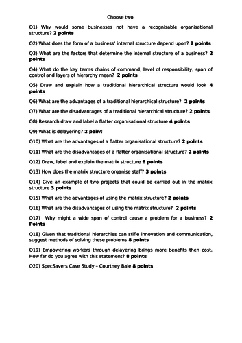 A-level or AS Level Business Studies Organisational Structure Whole Lesson Resource Pack