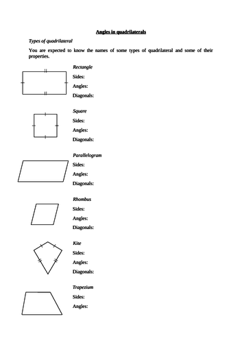 Angles in quadrilaterals worksheet (new GCSE 9-1 maths) | Teaching ...