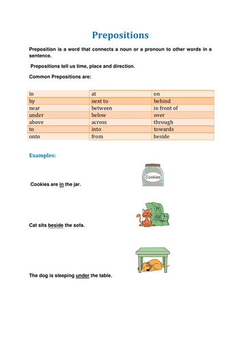 Prepositions-Explanation with pictures