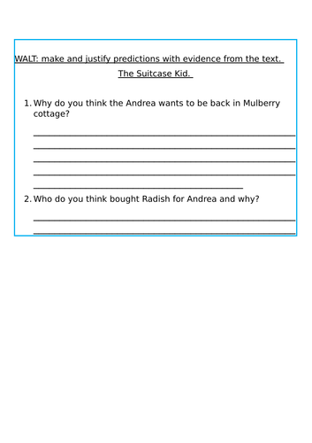 The Suitcase kid Guided Reading questions - Predicting