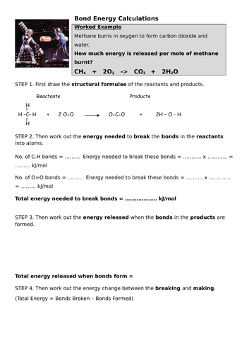 GCSE Chemistry Bond Energy Calculations Teaching Resources