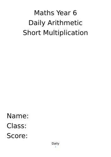 Short Multiplication Year 6 Worksheet