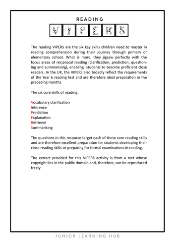 VIPERS Close Reading Questions SATs Resource to Practise Core Reading Skills #2 Alice in Wonderland