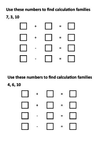 Calculation families/ inverse operation help sheet