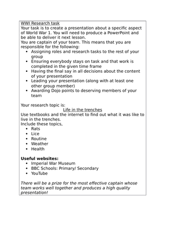 WWI Research Task Activity