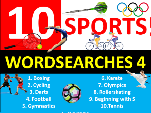 10 x Sports #4 Wordsearches PE Fitness Health Starter Settler Activity Homework Cover Wordsearch