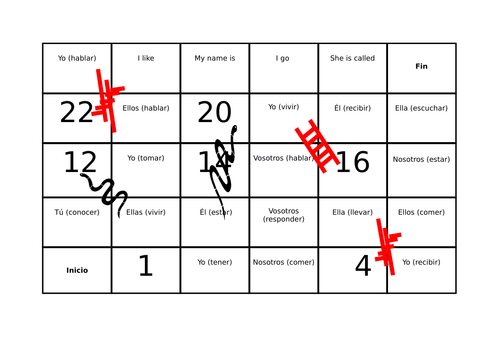 Spanish verbs snakes and ladders