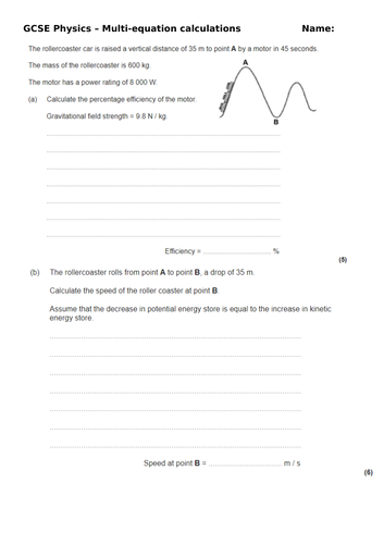 AQA 9-1 GCSE Science/Physics - Higher (Multi-step) calculations + answers
