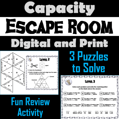Capacity: Math Escape Room (Ounce, Cup, Pint, Quart, Gallon)