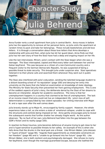 Stasiland - Character study: Julia Behrend