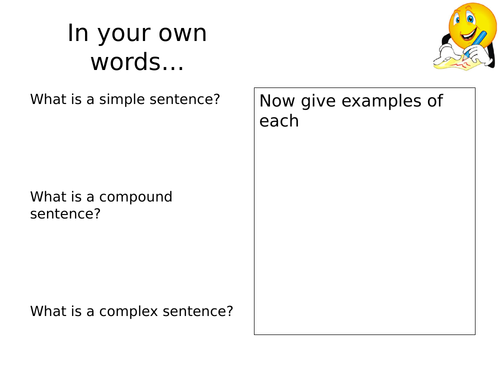 Sentence types - simple, compound and complex recap revision Charlie Chocolate factory