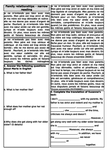 KS4 French - NEW chunk/pattern based family relationships resources (2108 )
