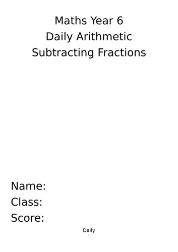 Daily Arithmetic Year 6- Adding Fractions