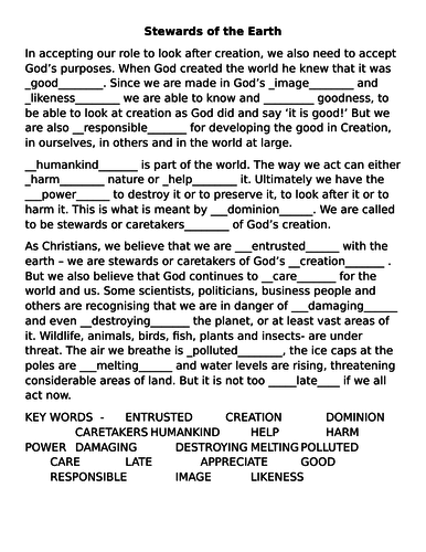 Cloze activity Stewardship