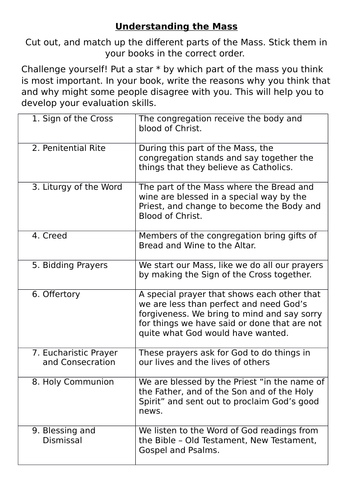 The Catholic Mass Match up activity