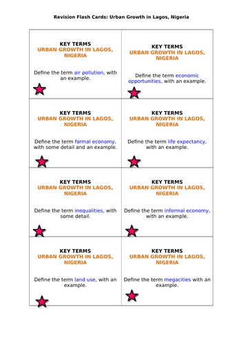 AQA GCSE Geography (2016) Urrban Growth in Lagos revision flashcards