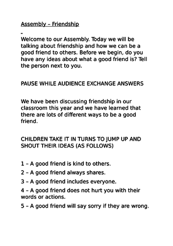 Friendship Assembly Script