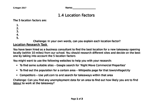 9-1 New Edexcel GCSE Business 1.4 Location Lesson