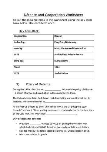 Cold War Detente Worksheet