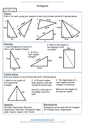 Pythagoras Mastery Worksheet