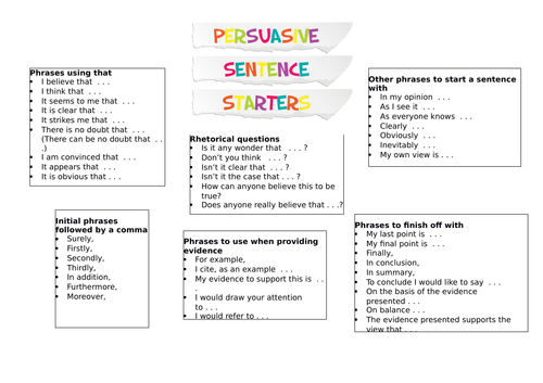 persuasive essay starter sentences