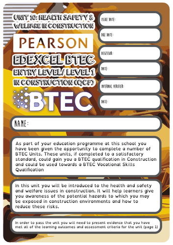 Card matching activities and BTEC Level 1 In construction (QCF) Unit 10 Health & Safety
