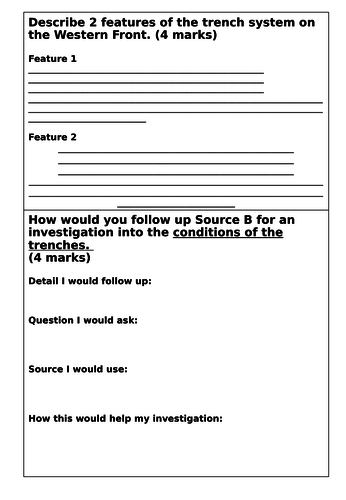 WW1 Medicine in the Trenches homework (Edexcel history 9-1)