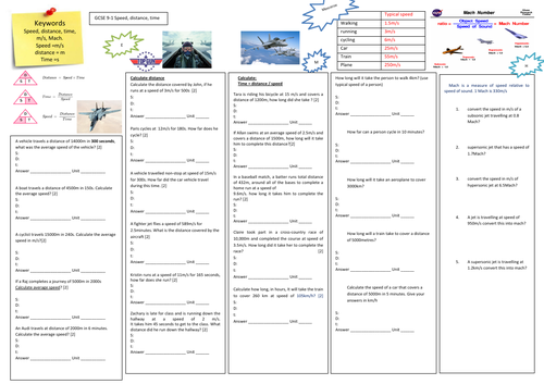 Speed  distance, displacement, time GCSE 9-1