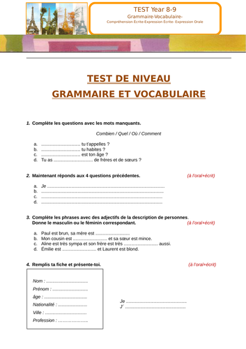 Revision Test for Year 7-9