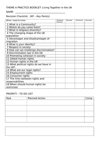 Citizenship 9 - 1 Theme A Living Together in the UK Revision Practice Guide