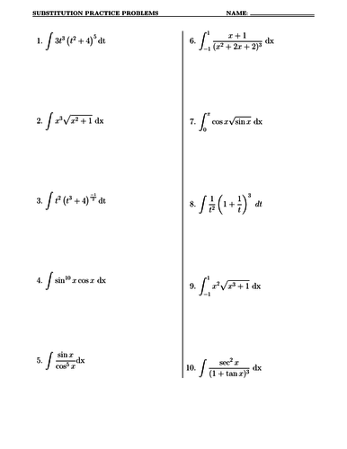 Practice Problems on Integration by Substitution