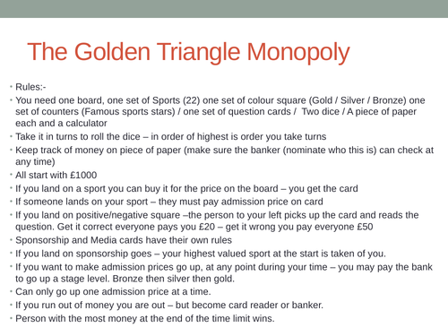 Golden Triangle Monopoly - GCSE PE