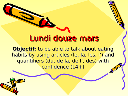 Articles and quantifiers with food (On fait les courses - du, de l', de la, des)