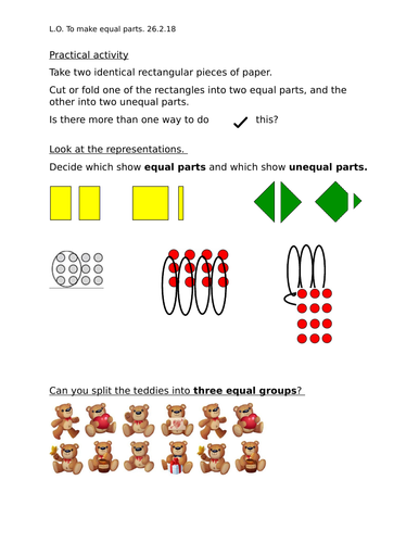 making equal parts an introduction to fractions for year 2 worksheets differentiated 2 ways teaching resources