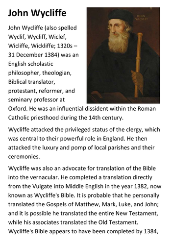 John Wycliffe Handout