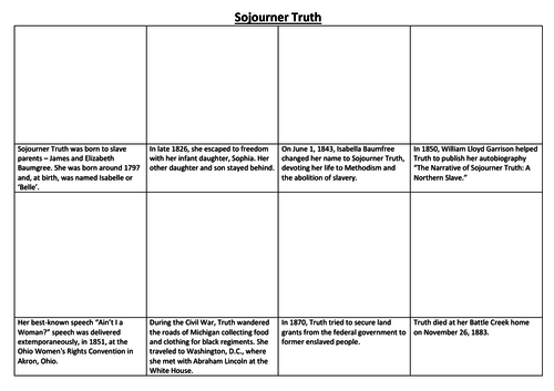 Sojourner Truth Comic Strip and Storyboard