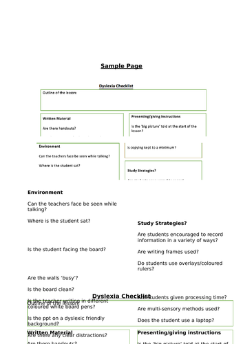 Dyslexia Checklist, Learner Walks, Dyslexia, SEND