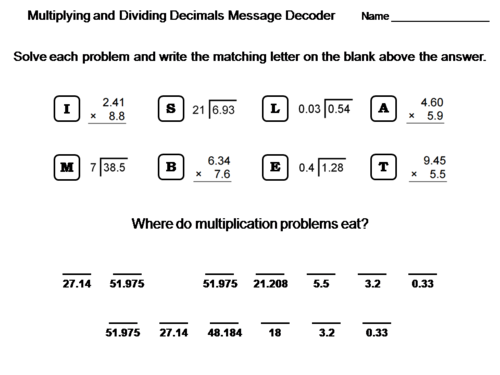 Multiplying and Dividing Decimals: Math Message Decoder