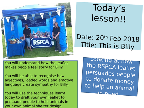 Persuasive techniques KS3 - Billy the dog RSPCA leaflet