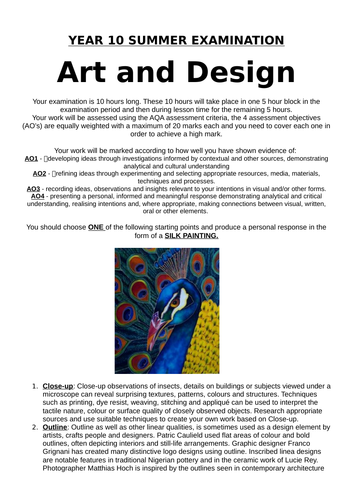 ART & DESIGN KS4 EXAM – Internal end of year