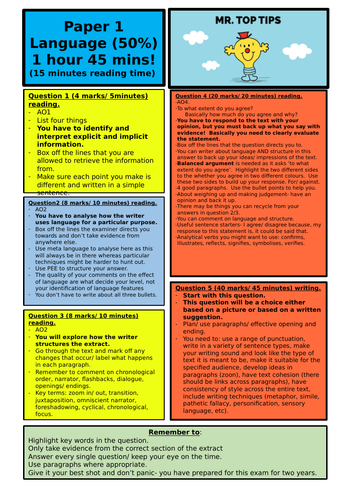 AQA English Language Paper 1 and 2  revision placemat