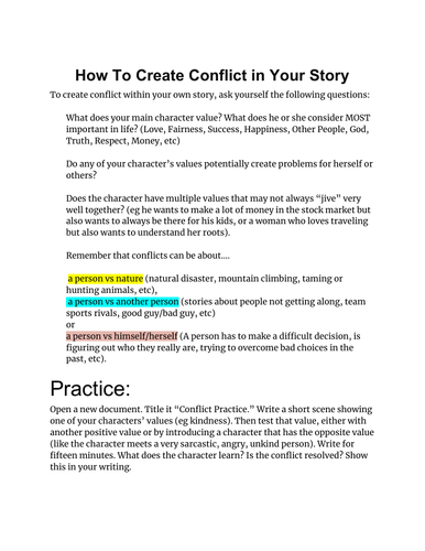Narrative Writing Support- Conflict
